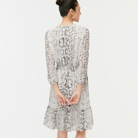 J. Crew Women's Animal Reptile print smocked-waist dress AK925 Grey/White small - Picture 2 of 11